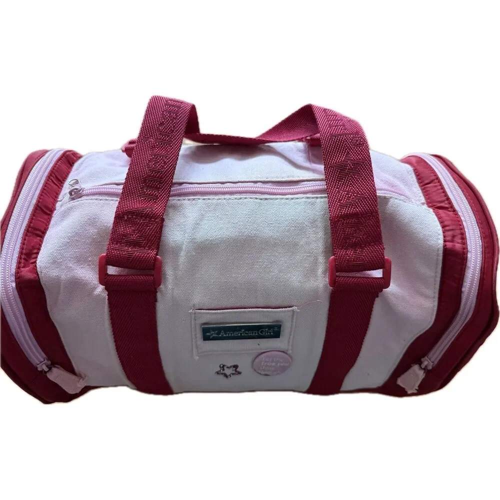 American Girl Duffle Bag - Pink & Red Zipper Closure Buttons Accessory Case